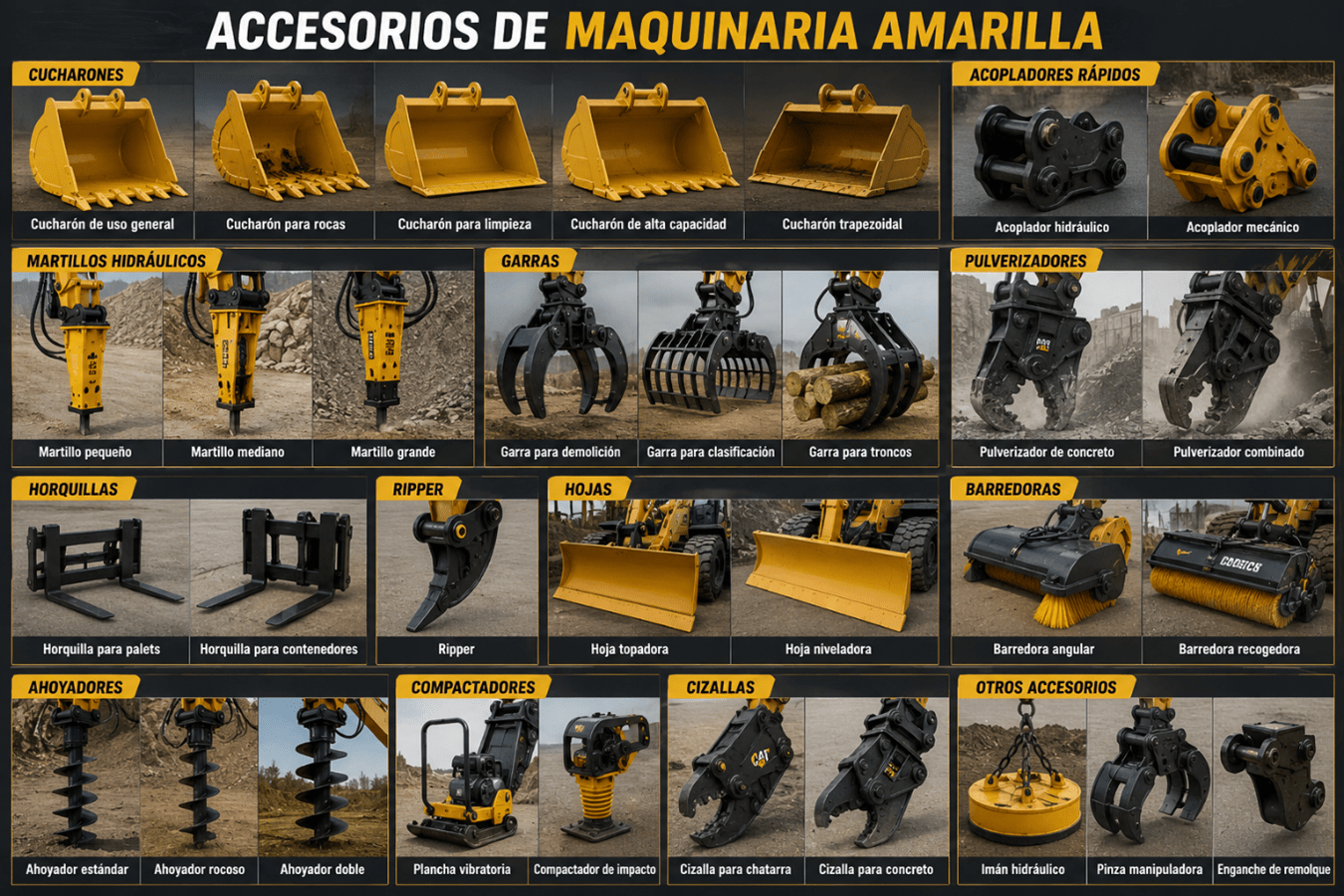 Accesorios de maquinaria amarilla